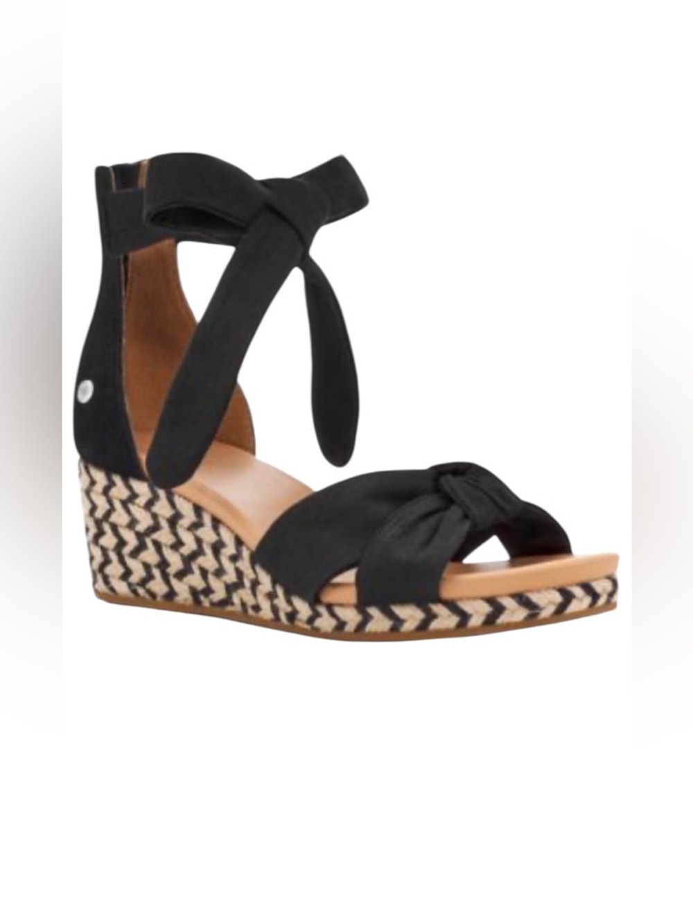 UGG Women’s Yarrow Black Canvas Suede Espadrille Wedge Sandals Size 7 New